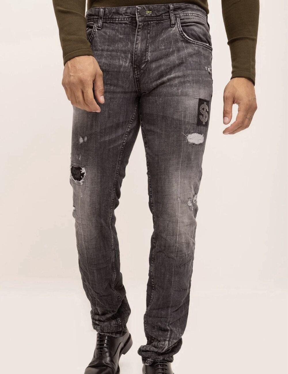 Ron Tomson Fitted Money Jeans Black Men’s 40x33 Cotton Stretch Denim Pants